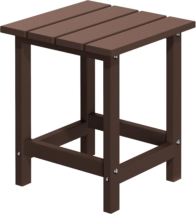 MUCHENGHY Adirondack Outdoor Side Table, 14.7" Patio Side Table Weather Resistant, HDPE Outdoor End Tables for Patio, Brown