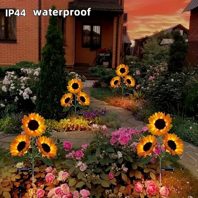 2026 Upgraded Solar Garden Lights, 4-Pack 12 Sunflowers Outdoor Waterproof Solar Lights, 27” Tall Auto On/Off Solar Flowers Lights for Garden Patio Yard Backyard Decor