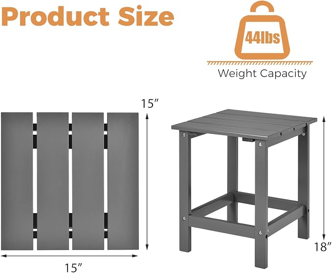Tangkula Square Outdoor Side Table, Adirondack Table, Outdoor Indoor Chairside End Tables, Weather Resistant, Patio Side Table for Lawn Garden Balcony Backyard Living Room (1, Grey-Square)