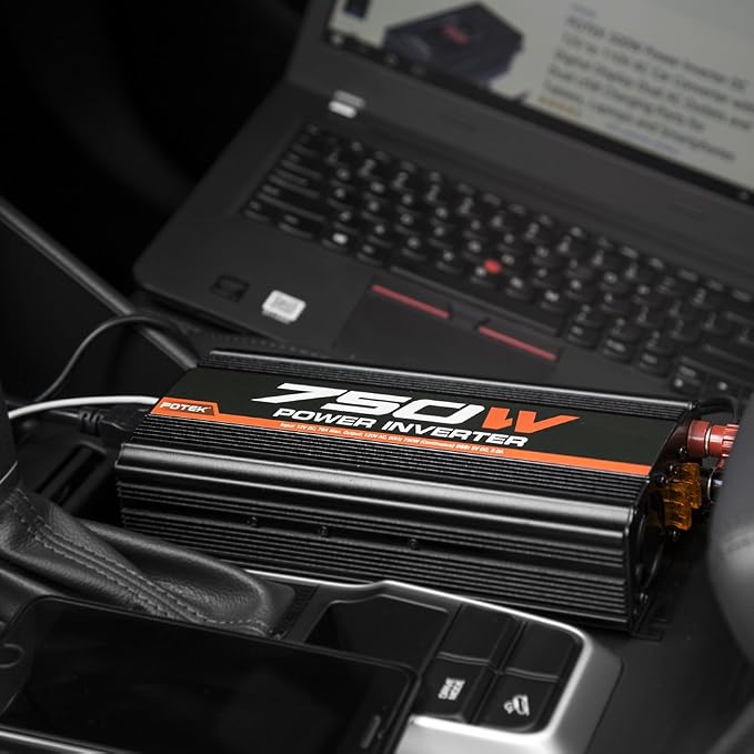 POTEK 750W Car Power Inverter DC 12 V to AC 110V Dual AC Charging Ports / 2A USB Ports for Laptop, Smart Phone