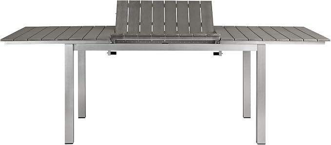 Modway Shore Aluminum Outdoor Patio 62" to 94" Extendable Dining Table in Silver Gray