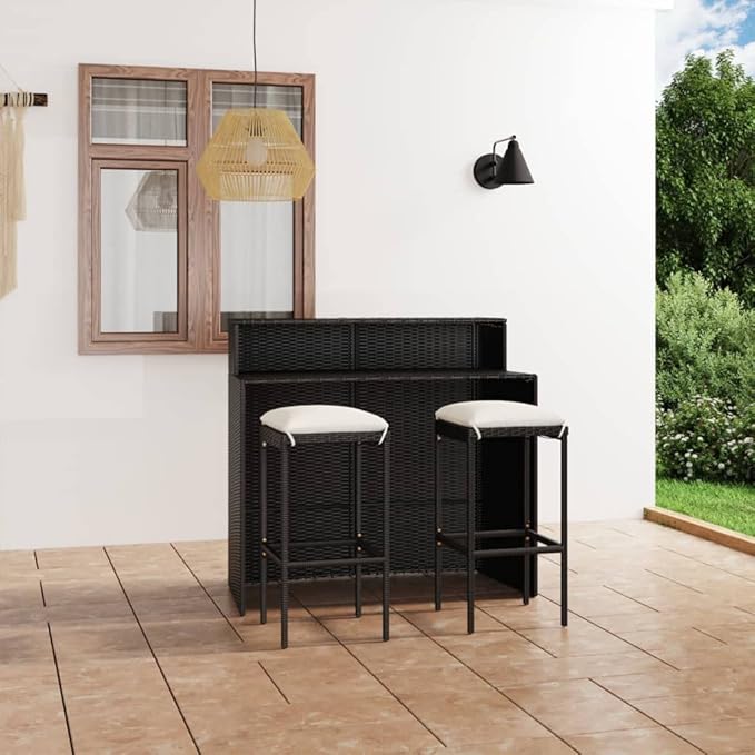 Patio Bar Set with Cushions,Garden Table and Chairs Sets,Garden Conversation Sets, Outdoor Patio Furniture,for Patio,Backyard,Garden,3 Piece Black