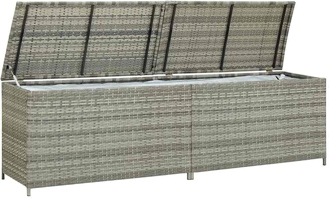 Grey Polyethylene Rattan Storage Chest 78.7 in x 19.7 in x 23.6 in, Weather-Resistant Outdoor Box with Zipper Closure for Garden Balcony Garage Organization