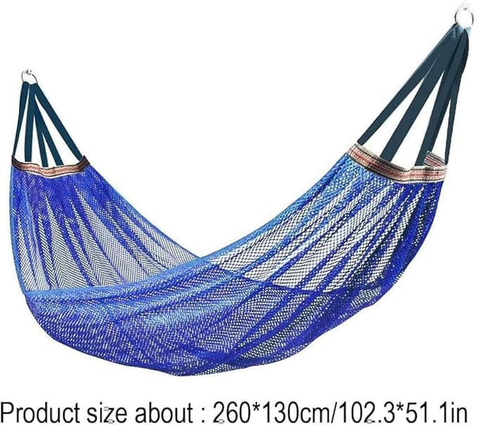 Camping Hammock Nylon Mesh Portable Hanging Bed Outdoor Hammock for Adults 440lbs Capacity, Anti-Roll Breathable Hammocks for Hiking Travel Beach Garden Backpacking(Blue)