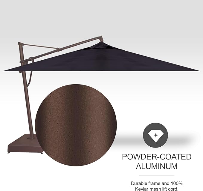 Treasure Garden AKZ PLUS Cantilever Umbrella 10'x13' Rectangular Obravia Navy Canopy and Bronze Frame with Stationary Base