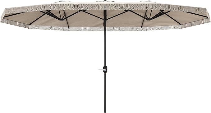 Outsunny 15FT Extra Large Patio Umbrella with Fringe, UPF30+ Double-Sided Market Umbrella with Easy Crank Handle, 2 Vents for Garden Pool Lawn