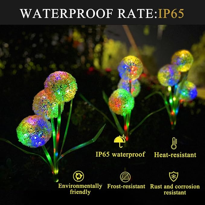 Solar Lights Outdoor, Decorative Animal & Flower Shaped Landscape Lights with Warm/Colorful LED, Auto On/Off Waterproof Solar Powered Decor for Yard Lawn Patio Gift Idea (Colorful-Dandelion-2pack)