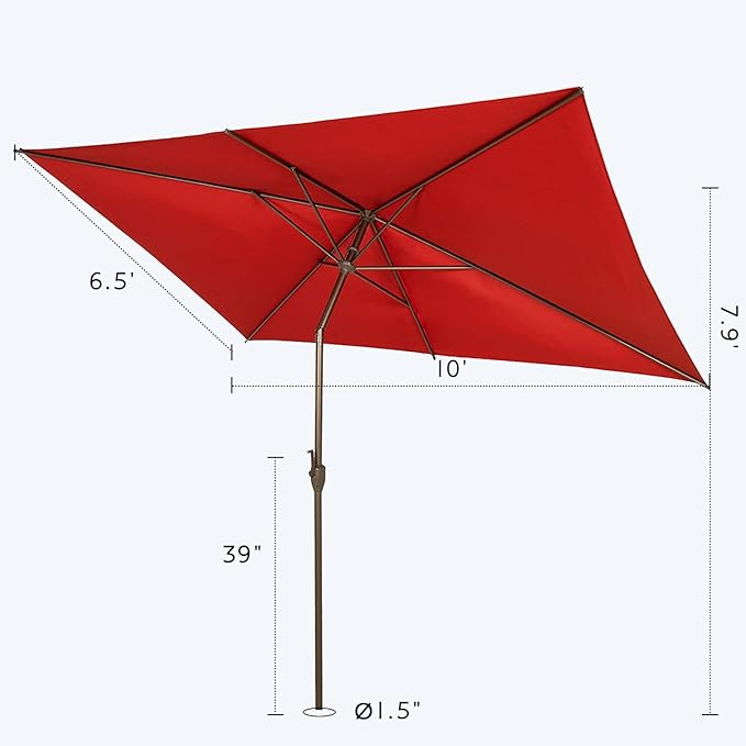 Abba Patio 6.5FT Outdoor Patio Umbrella Outdoor Table Umbrella with Crank Market Umbrella 6 Sturdy Ribs UV Protection Waterproof and Push Button Tilt for Garden Deck Backyard Pool,Dark Red