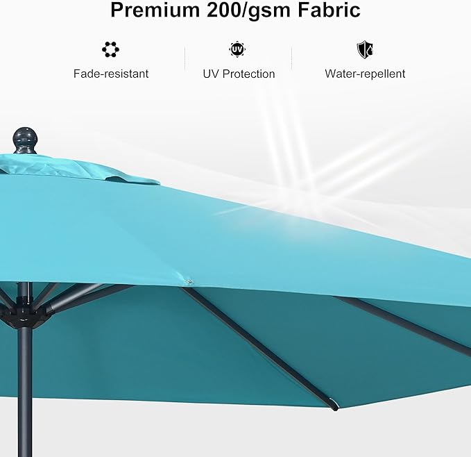 PURPLE LEAF 11.5' x 8' Rectangle Patio Market Umbrella with Base Outdoor Table Umbrellas Aluminum Frame Sun Shade with 8 Sturdy Ribs for Garden Deck Lawn Pool Turquoise Blue