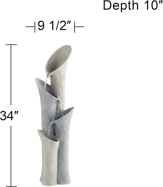 Bell 34" High Large Modern Indoor Outdoor Decor Gray Faux Stone Floor Fountain Waterfall 4-Tier Standing Cascading Water Feature for Outside Garden Patio Yard Backyard Porch Deck - John Timberland