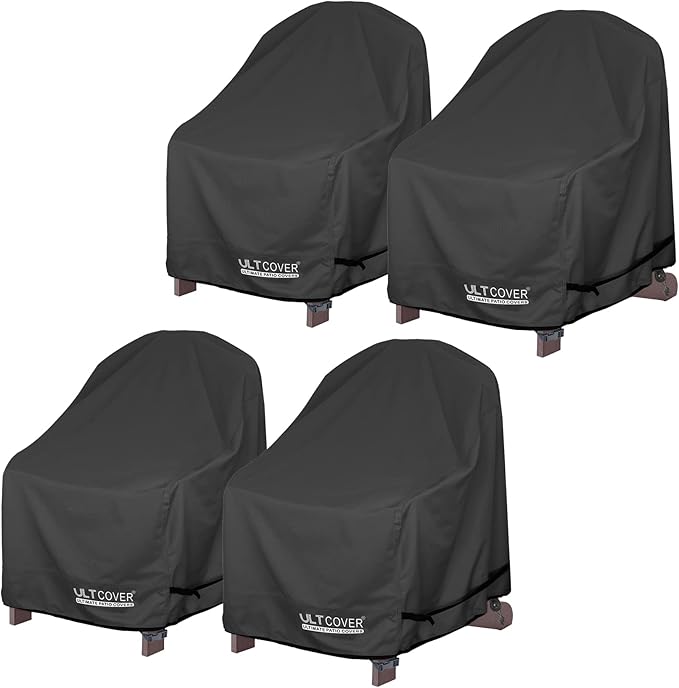 ULTCOVER Waterproof Patio Adirondack Chair Cover 4 Pack for Outdoor Chair Size Upto 28W x 31D x 36H inch, Black