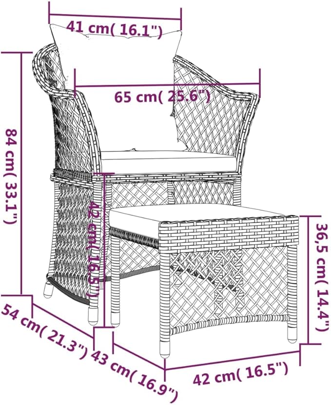 2 Piece Patio Lounge Set of Round Brown and White Poly Rattan Chairs with Steel Frame 16.9 x 16.5 x 14.4 in Small Outdoor Furniture for Balcony Garden Apartment Porch