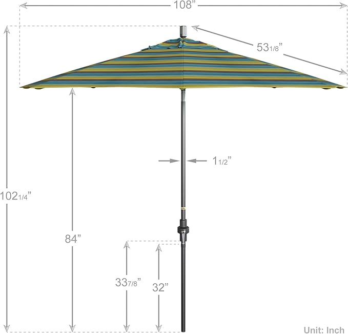 California Umbrella 9' Rd. Crank Lift, Collar Tilt, Aluminum Pole, Fiberglass Rib Patio Umbrella, Hammertone Grey Finish