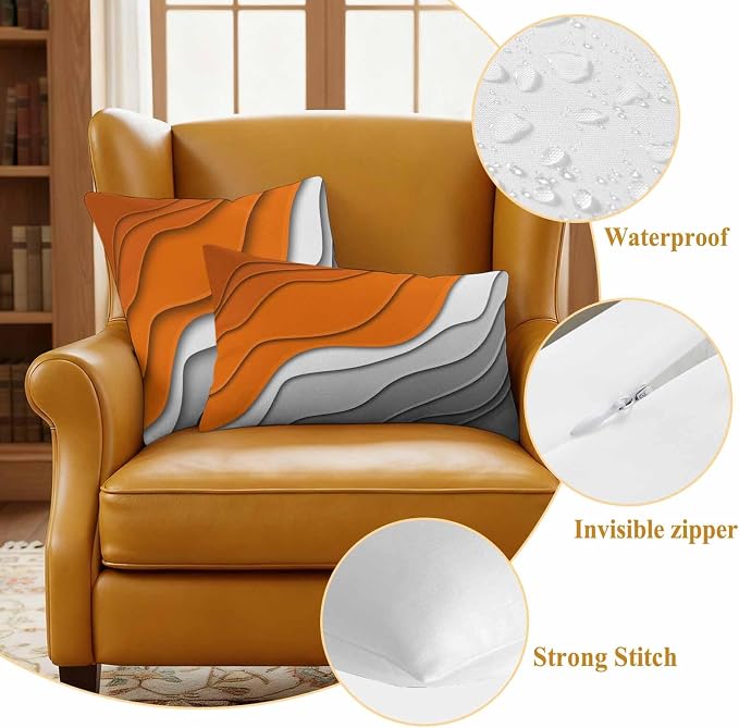 Abstract Beach Outdoor Pillow Covers Set of 2 Aesthetic Grey to Orange Gradient Waterproof Throw Pillow Cover Decorative Cushion Cases for Patio Porch Garden 26X26 Inch