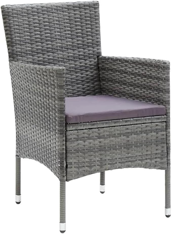 BOWERY HILL Contemporary Glass 7 Piece Patio Dining Set, Weather-Resistant Gray PE Rattan, Rectangular Table with Cushioned Seats, Matte Finish, Seating for 6, Outdoor Garden Furniture