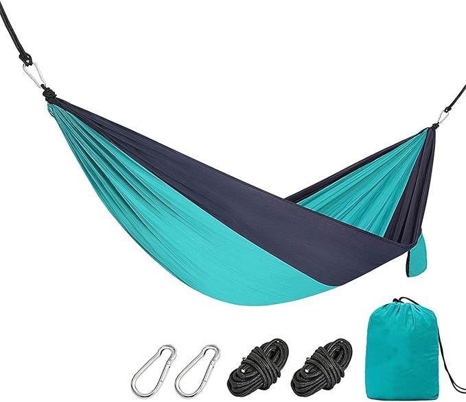 Camping Hammock Bed Portable Hammock Swing Chair Lightweight Nylon Fabric Easy to Assemble with Straps for Summer Camping Travel Garden Hammock Swing (Color : Blue)