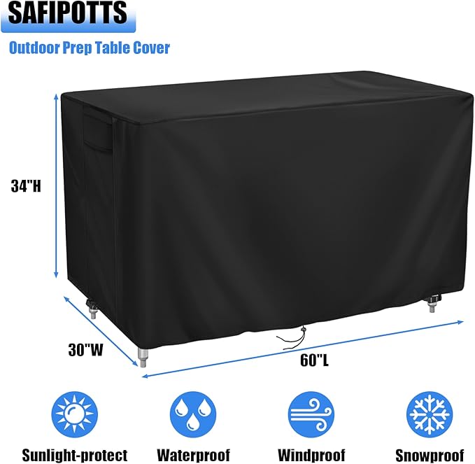 Outdoor Prep Table Cover 60 Inch, Waterproof Patio Stainless Steel Table Cover, Workbench Covers Waterproof, Picnic BBQ Grill Cart Covers (Black) (Black, 60''L x 30''W x 34''H)