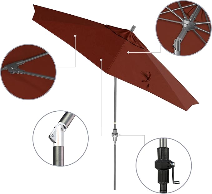 California Umbrella 9' Rd. Crank Lift, Collar Tilt, Aluminum Pole, Fiberglass Rib Patio Umbrella, Hammertone Grey Finish, Sunbrella Terracotta