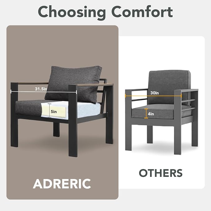 Patio Furniture Set 3 Seats Sofa and Coffee Table All-Weather Patio Sofa with Washable Thick Cushions, Deluxe Aluminum Modern Outside Sectional for Porch, Balcony, Deck, Yard, Dark Gray