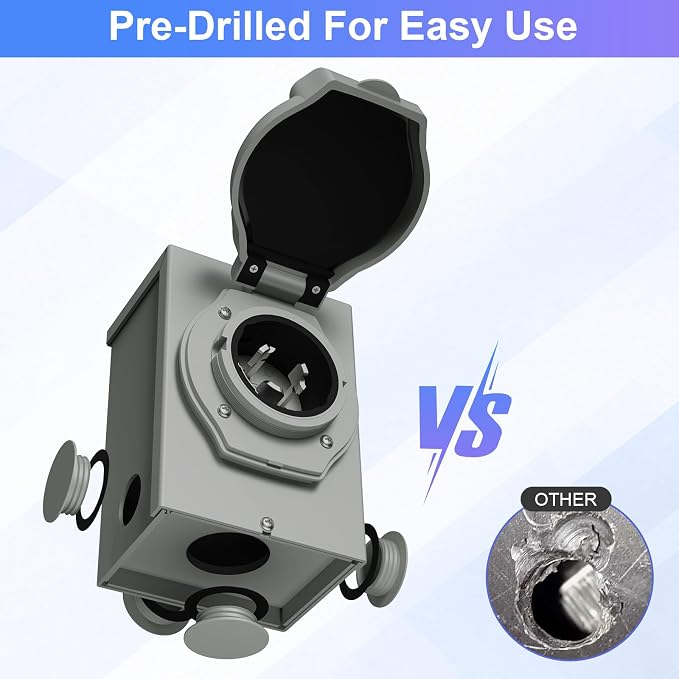 50 Amp Generator Inlet Box Pre-Drilled, NEMA SS2-50P 30A 125V/250V Generator Power Inlet Box for 3 Prong Generator Cord ETL Listed, Waterproof Dust Proof for Outdoor Use