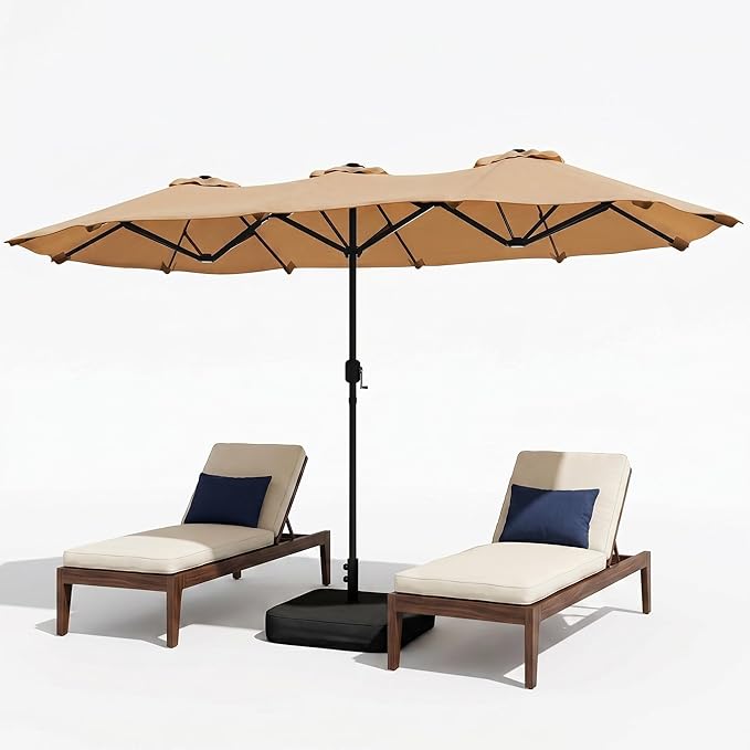 Vongrasig 15FT Large Patio Umbrella with Base Included, Outdoor Double sided Umbrellas with Crank Handle, Rectangle Table Umbrella for Pool Lawn Garden Market