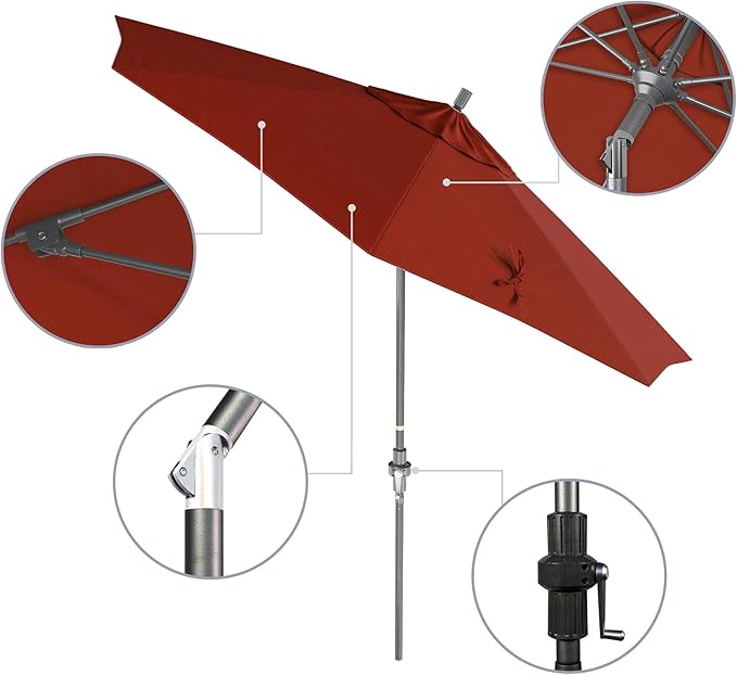 California Umbrella 9' Rd. Crank Lift, Collar Tilt, Aluminum Pole, Fiberglass Rib Patio Umbrella, Hammertone Grey Finish