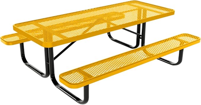COATEDOUTDOORFURNITURE Heavy-Duty Portable Outdoor Kids Table, Expanded Metal Kids Picnic Table, Commercial-Grade Picnic Table, Made in America (6ft Rectangular, Childrens, Textured Yellow)