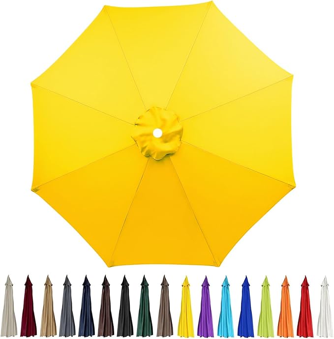 9ft Patio Umbrella Replacement Canopy for 8 Rib, Outdoor Table Market Yard Umbrella Replacement Top Cover (Canopy Only), Yellow