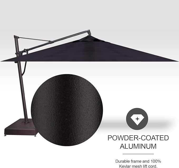 Treasure Garden AKZ PLUS Cantilever Umbrella 10'x13' Rectangular Obravia Navy Canopy and Black Frame with Stationary Base