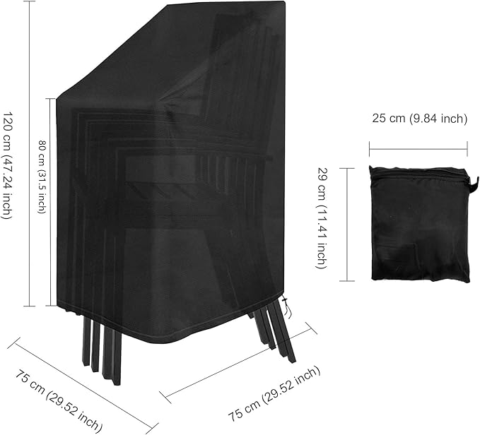 2 Pack Stacking Patio Chair Covers Waterproof Outdoor Chair Covers Dust Proof, Rainproof Garden High Back Chair Covers with Pouch, Black (29"L x 29"W x 47-1/4”H)