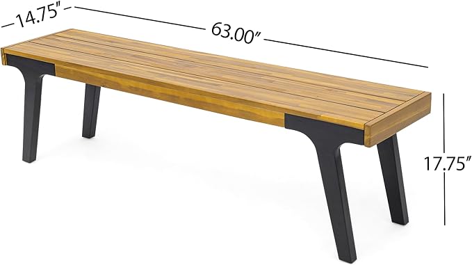 69'' Outdoor Patio Dining Table & 2 Bench for 4, Acacia Wood Farmhouse Dining Table Set Outdoor & Indoor Furniture for Patio Porch Garden, 3-Pcs, Light Teak