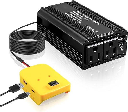 300W Portable Power Inverter Compatible with DeWalt 20V Batteries, DC 20V to AC 110V-120V, Power Converters with 3 USB 1 Type C 2 AC Outlets, Power Station for Vehicles Camping Trip