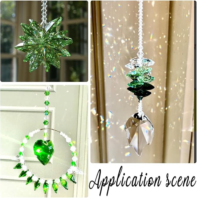 1 Box 120Pcs Glass Prism Beads Crystal Octagon Beads 2 Holes Chandelier Prisms Parts Replacement Links Ornaments Lamp Hanging Pendants for Suncatcher Home DIY Arts Crafts Decor Lime Green