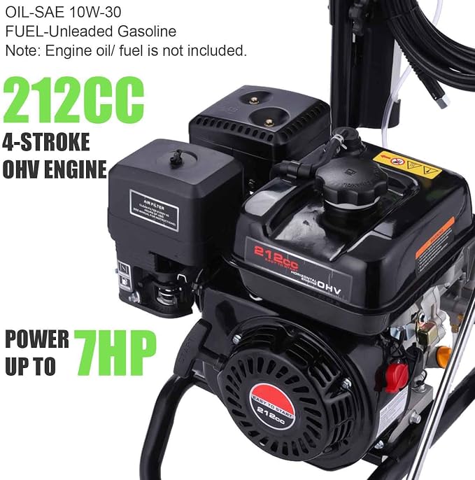 4200PSI Gas Pressure Washer, 2.8GPM Commercial Power Washer Gas Powered, 212cc 7.0 HP Engine,Includes 0.7L Soap Tank,5 QC Nozzles,25’ Hose,Car Wash Machine/Car/Driveway, EPA/CARB/ETLCompliant (Black)