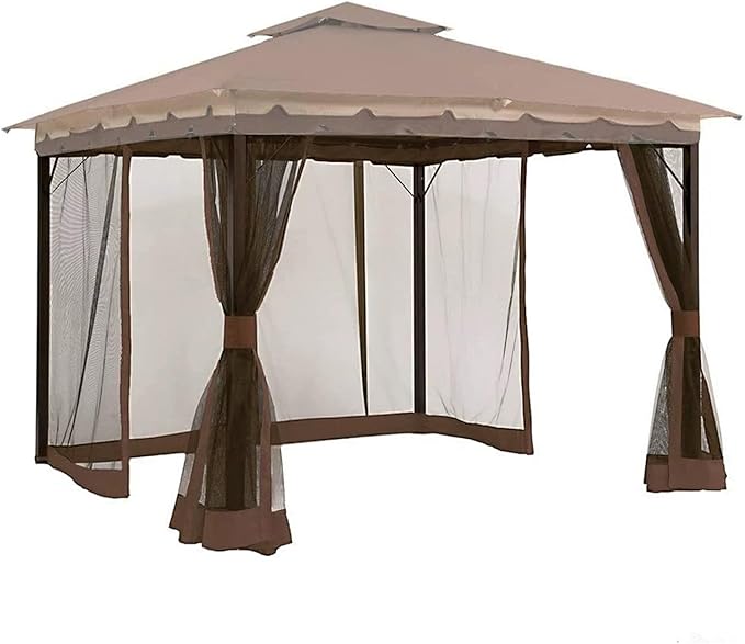 Gazebo Universal Replacement Mosquito Netting,10' x 12' Outdoor Canopy Net Screen 4-Panel Sidewall Curtain, with Zippers，Excluding Gazebo (Brown)