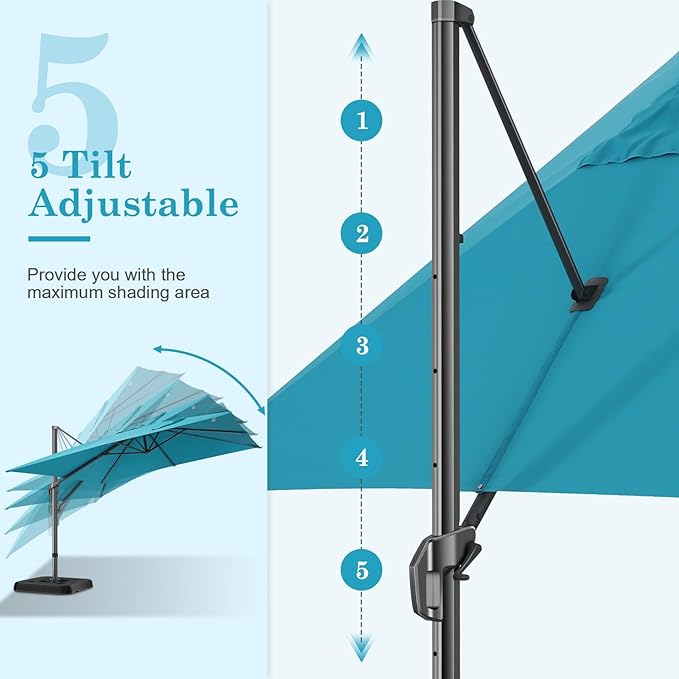 HOTEEL10x10ft Patio Umbrella Cantilever Umbrellas Double Top - Upgrade and Intensify - 360 Rotation and 5 Angles Adjustment - Aluminum Offset Pool Umbrella Outdoor Umbrellas for Patio Garden Pool