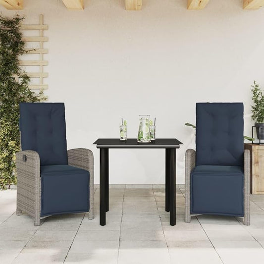 Backyard Furniture Patio Conversation Sets Outdoor Seating 3 Piece Bistro Set with Cushions Gray Poly Rattan Suitable for Gardens, Balconies, Decks