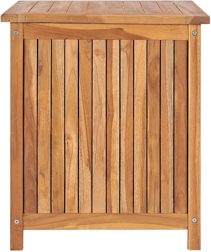 Wooden Patio Storage Box, Outside Storage Container for Patio Furniture, Wooden Deck Box, 23.6"x19.7"x22.8" Solid Wood Teak,-866