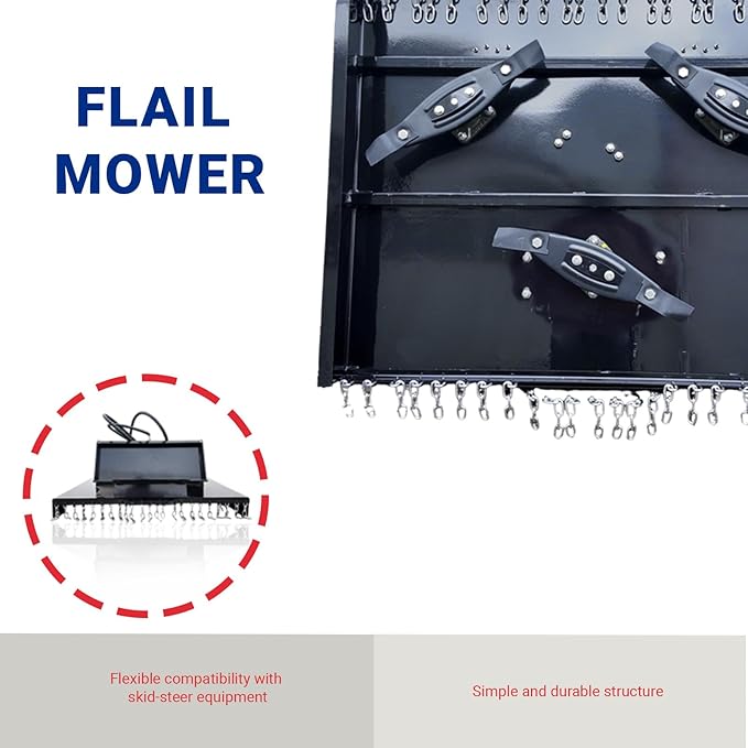 Professional Mini Skid Steer Flail Mower, Heavy Duty Precision Welding, 44-Inch Width, Hydraulic Cutting System for Complex Terrain, 20mm Minimum Height