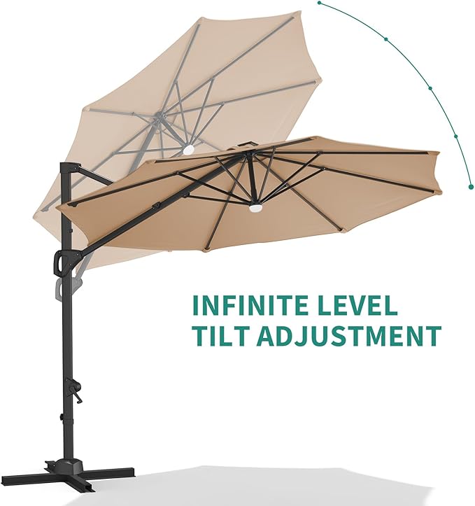 Garvee Cantilever Patio Umbrella 10ft Large Round Umbrella Outdoor Market Umbrellas 360°Rotation Offset Hanging Outdoor Shade for Patio