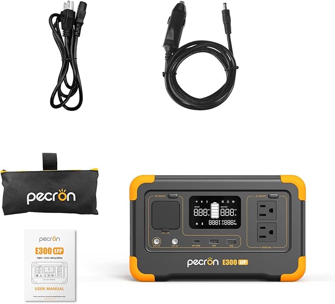 PECRON Portable Power Station E300LFP, 288Wh Solar Generator, 2 Up to 600W AC Outlets Generator, LiFePO4 Battery Fast Charging, Power Station for Home Use, RV, Camping(Solar Panel Optional)