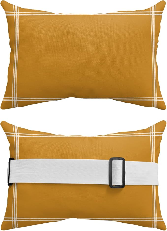 Outdoor Pillows Covers with Inserts Solid Color Ginger Waterproof Recliner Pillow with Adjustable Strap Throw Pillows for Patio Furniture Pool Lounge Chair, 11x16 inch, 1PCS