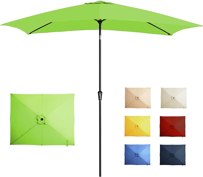 6.5x10FT Rectangular Patio Umbrella with Push Button Tilt & Crank Lift for Garden,UV Protection Outdoor Umbrella for Deck,Pool and Yard,Lime