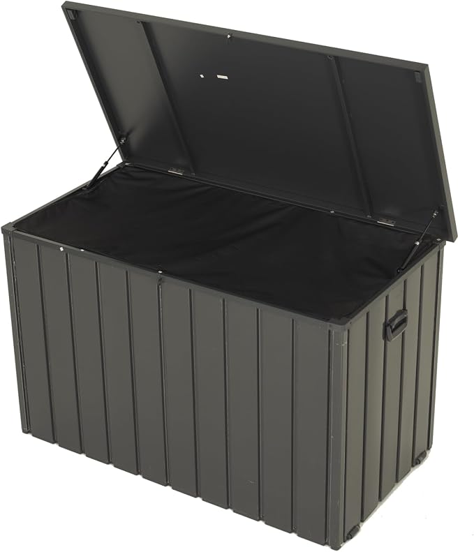 Outdoor Storage Box, 100 Gallon Metal Deck Box Built in a Fabric Storage Bag, Lockable Waterproof Outside Patio Storage Box Gray