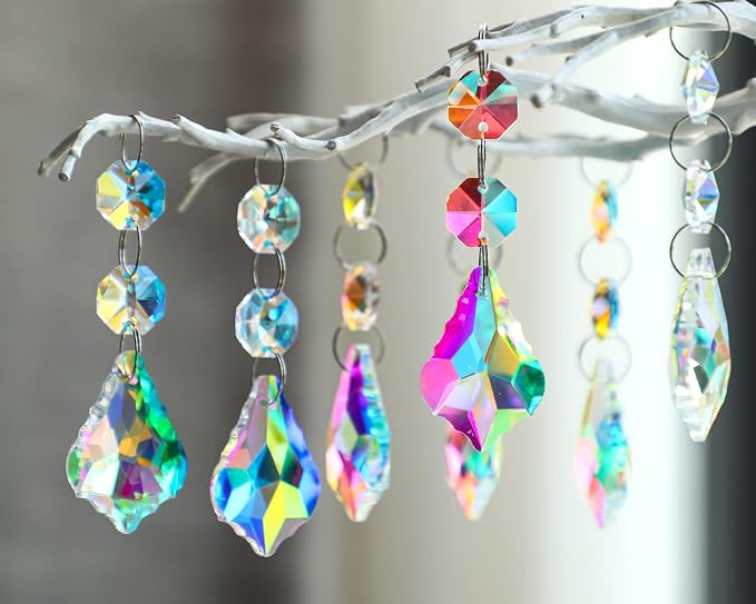 25pcs 38mm Crystal Chandelier Prism Pendants, Suncatchers Hanging Crystals | Horse Eyes Chandelier Prism Replacement, Hanging Crystals Glass Octagon Beads for Window Christmas Tree Home Decor(AB)