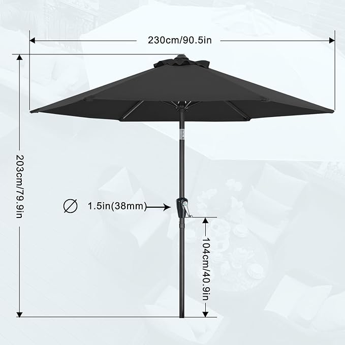 MASTERCANOPY 7.5FT Patio Umbrella with Push Button Tilt and Crank, Outdoor Market Umbrella with 6 Sturdy Ribs, UV Protection & Waterproof for Garden, Deck, Backyard, Pool (Dark Gray)
