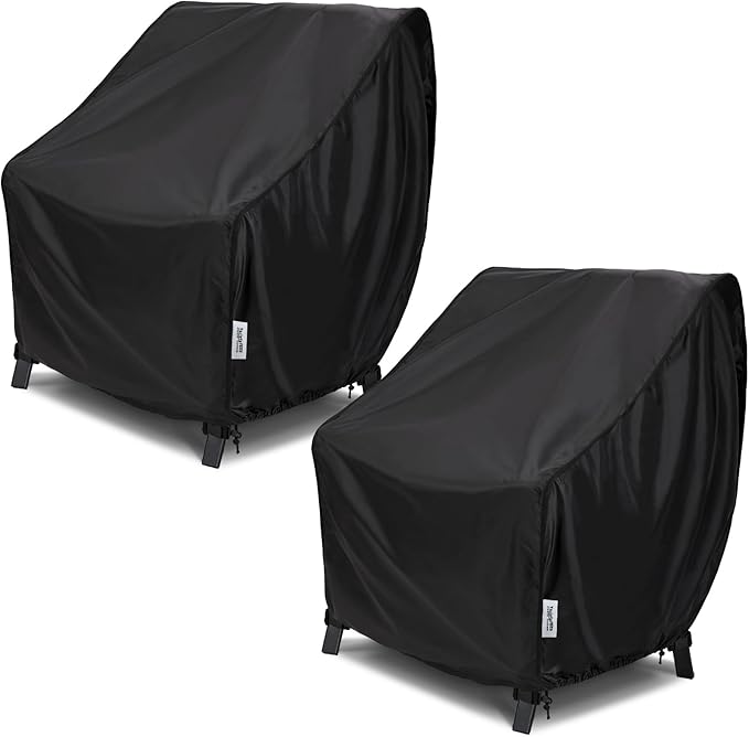 Waterproof Patio Chair Covers 2-Pack, All-Weather Outdoor Furniture Protection with UV Resistance, Windproof Straps & Air Vents, Fits Chairs Up to 35W x 38D x 31H Inches, Black