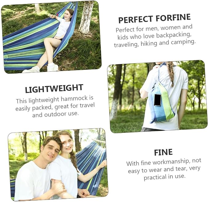 ORFOFE Double Canvas Hammock for Two Adults, Outdoor Travel Hanging Swing with Thickened Wide Blue Canvas, Portable Garden and Camping Hammock Suitable for Patio and Backyard