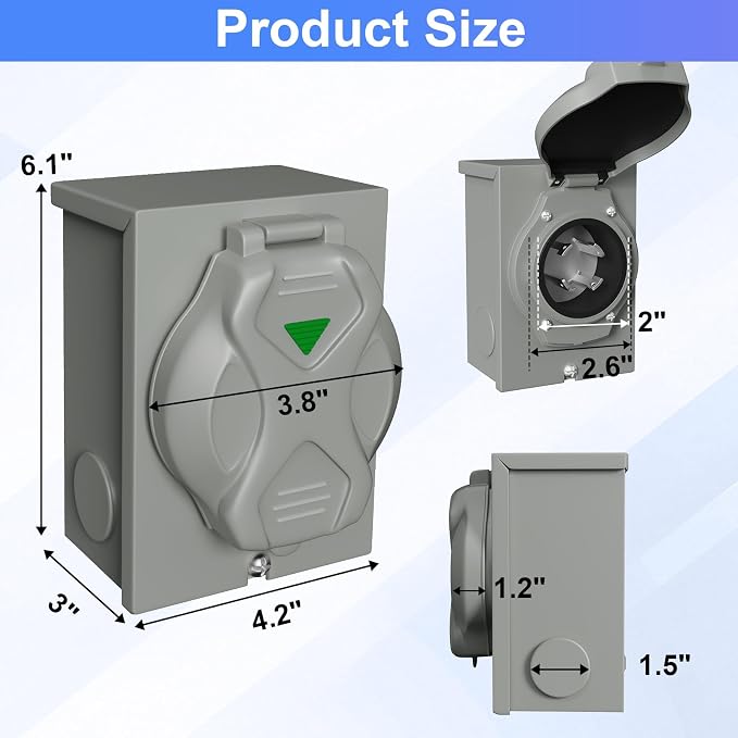 30 Amp Generator Inlet Box Pre-Drilled, NEMA L14-30P 30A 125V/250V Generator Power Inlet Box for 4 Prong Generator Cord ETL Listed, Waterproof Dust Proof for Outdoor Use