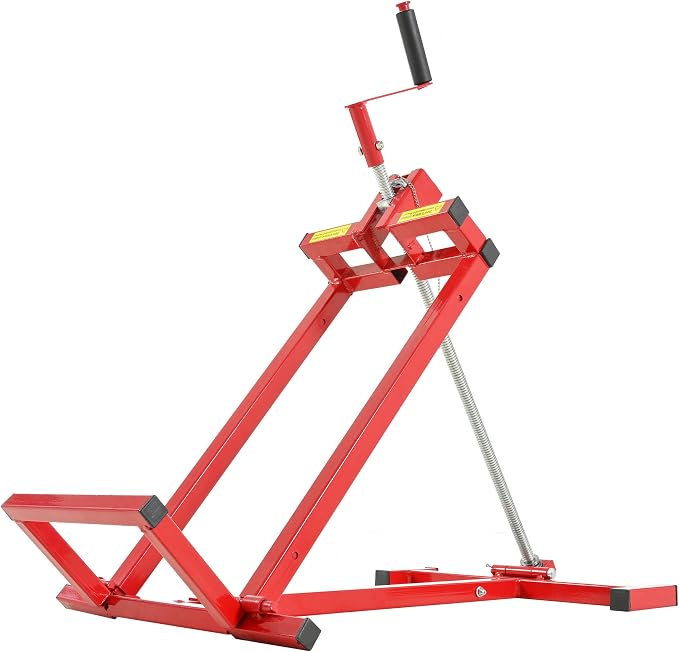 Foldable Lawn Mower Lift for Riding Tractors, Portable Lawn Mower Jack Lift Zero Turn & Telescoping Lawns Tractor Lifts with Adjustable Height/Manual or Power Handles, 880 LBS Capacity (Red 1)